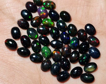 Natural Ethiopian Black Opal Oval Cabs Loose Stone 20 Pcs 5*7 MM 10 CT, Ethiopian Opal, Natural Opal Gemstone For Making Jewelry