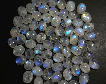 Natural Rainbow Moonstone Oval Cabochon Loose Gemstone Lot 26 Pcs 9*11 MM 100 CT, Rainbow Moonstone, Moonstone Cabochon For Making Jewelry