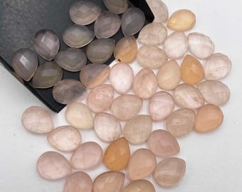 Lote de 28 piedras de calcedonia rosa natural tallada en forma de pera, 9 x 12 mm, 100 quilates, calcedonia rosa facetada, piedra de calcedonia para hacer joyas.