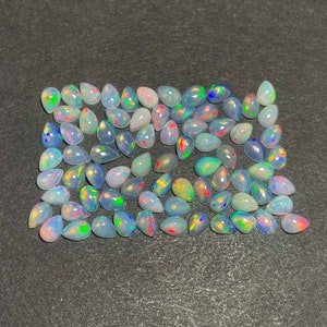Natural AAA Quality Ethiopian Opal Pear Cabochon Loose Gemstone Lot 15 Pcs 4*6 MM 5 CT, Opal Cabochon Stone, Opal Stone For Making Jewelry