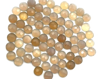 Lote de 76 piedras preciosas de calcedonia natural con corte de damero redondo de 7 mm