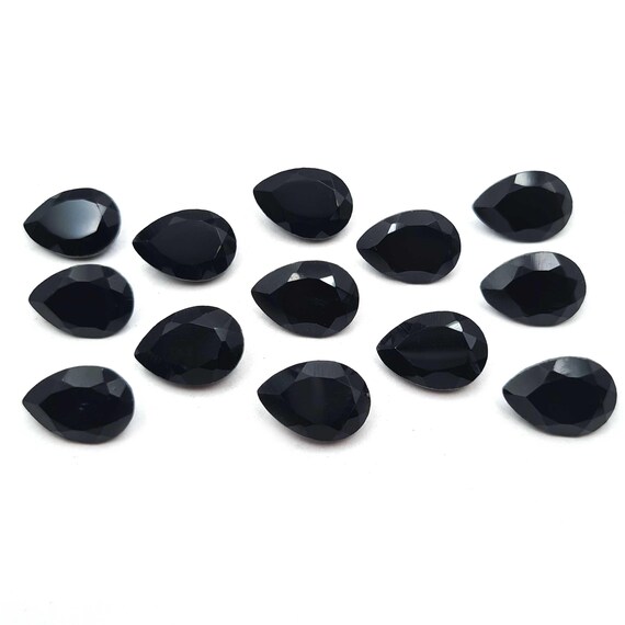 Natural Black Onyx Pear Cut Loose Gemstone Lot 28 Pcs 9*13 MM 100