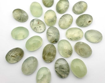 Prehnite Cabochon Oval Cabs Loose Gemstone Lot Natural Prehnite Smooth Stone Green Prehnite One Side Flat back Stone~ 5 Pcs 15*20 MM 105 CT