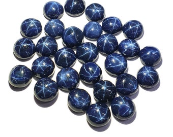 Natural Star Blue Sapphire Round Cabochon Loose Gemstone Lot 8 PCs 6 MM 10 CT, Sapphire Diopside Star, Blue Star Sapphire Stone For Jewelry