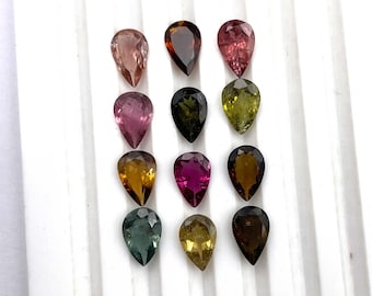 Natural Multi Tourmaline Pear Cut Loose Gemstone Lot 5 Pcs 6*9 MM 5 CT, Tourmaline Cut Stone, Multi Tourmaline Stone For Jewelry Making