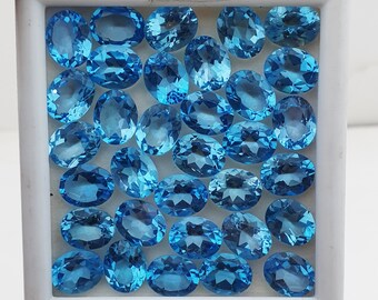 Natural Swiss Blue Topaz Oval Cut Loose Gemstone Lot 5 Pcs 8*10 MM 15 CT~ Natural Swiss Blue Topaz gemstone~ oval cut Swiss blue topaz