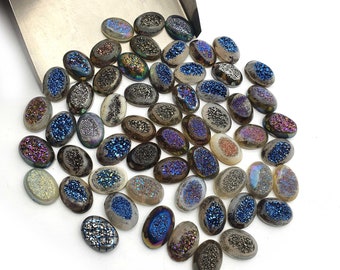 Multi Color Druzy Oval Cabochon Glitter Flat Back Gemstone Lot 21 Pcs 10*14 MM 113 CT, Druzy Loose Cabochon ,Druzy Quartz For Jewelry Making