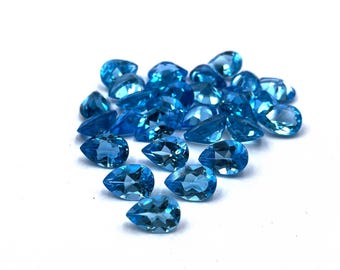 Natural Swiss Blue Topaz Pear Cut Loose Gemstone Lot 4 Pcs 7*10 MM 9 CT, Swiss Blue Topaz Gemstone, Blue Topaz Stone For Jewelry Making