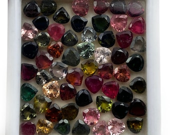 Natural Multi Tourmaline Heart Faceted Gemstone Lot 7 MM 5 CT 5 Pcs,  Tourmaline Gemstone, Multi Tourmaline Stone For Jewelry Making