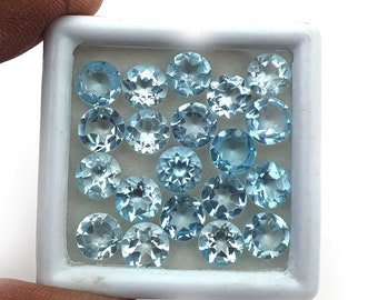Natural Sky Blue Topaz Round Cut Loose Gemstone Lot 35 Pcs 7 MM 50 CT, Sky Blue Topaz Gemstone For Jewelry Making, Sky Blue Topaz Gemstone