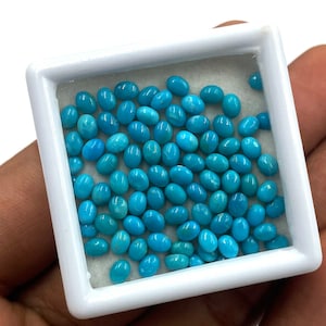 Natural Sleeping Beauty Turquoise Oval Cabochon Loose Stone Lot 48 Pcs 3*4 MM 10 CT, Arizona Turquoise Stone For Jewelry Making
