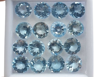 Natürlicher Himmelblauer Topas Rundschliff Lose Edelstein Lot 5 Stück 10 MM 20 Karat ~ Natürlicher Himmelblauer Topas Rundschliff lose facettierter Edelstein