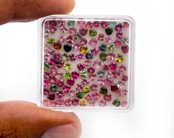 Naturlig multiturmalin hjärtformad lös ädelsten 3 MM 5 CT 53 st ~ Naturlig turmalin lös ädelsten ~ Turmalin hjärtformad