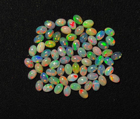 Natural Ethiopian Opal Oval Cabochon Loose Gemstone Lot 34 Pcs 4*6