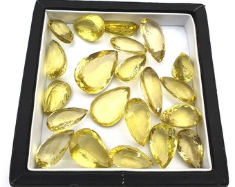 Natuurlijke Citroen Kwarts Mix Grootte Peer Gesneden Losse Edelsteen ~ Citroen Kwarts Faceted Stone ~ 5 stuks 15 * 20 -20 * 30MM 108 CT ~ Kwarts Edelsteen voor sieraden
