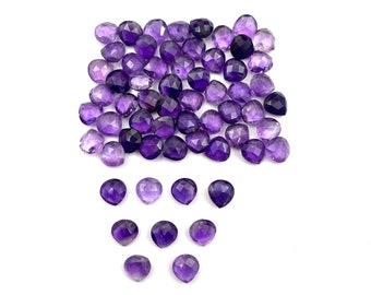 Natural Amethyst Heart Briolette Cut Loose Gemstone Lot 33 Pcs 10 MM 100 CT, Amethyst Cut Gemstone, Amethyst Stone For Making Jewelry