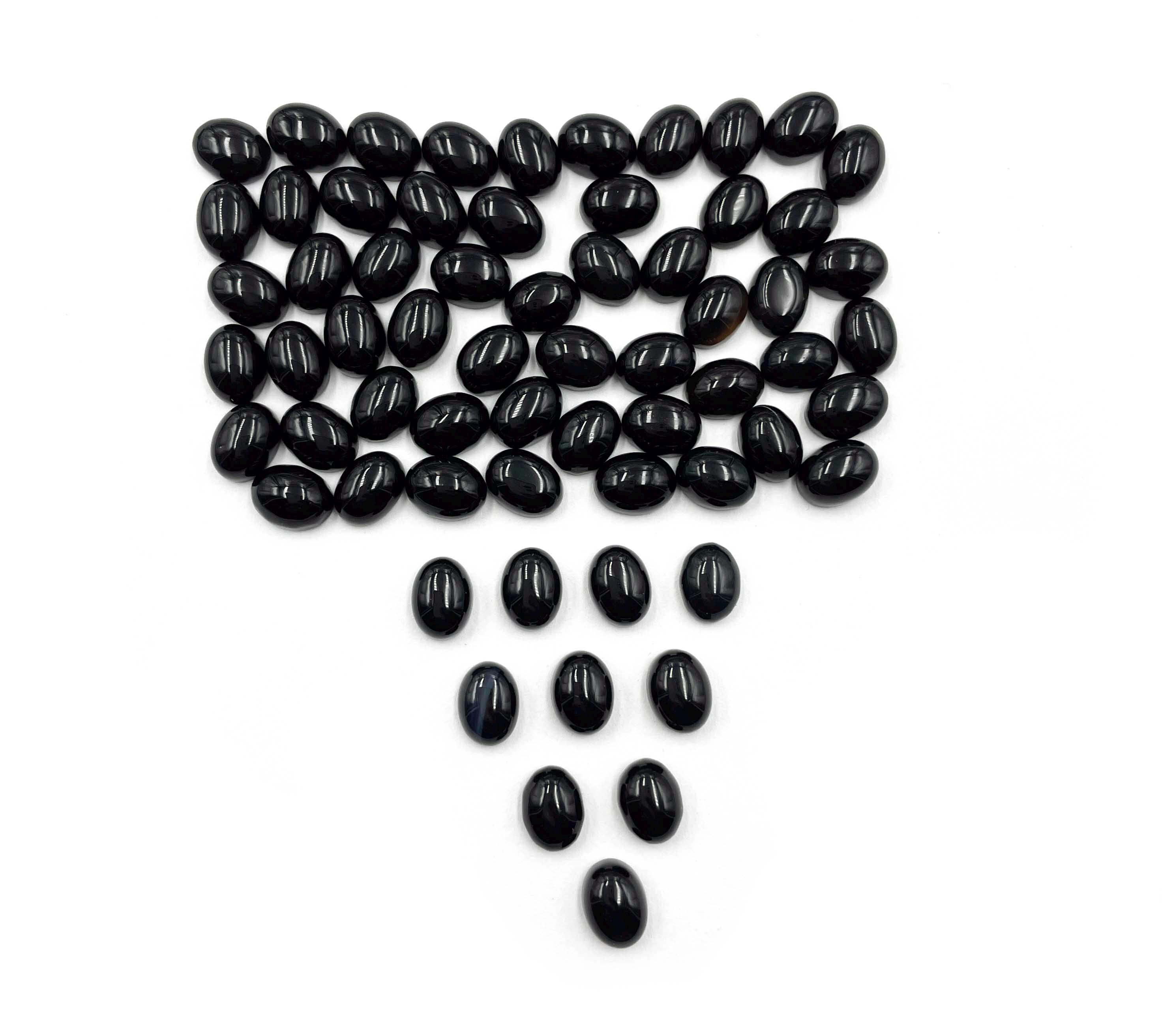 Natural Black Onyx Oval Cabochon Loose Gemstone Lot 64 Pcs 6*8 MM