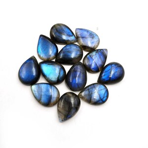 Labradorita natural pera piedra preciosa suelta 10 piezas 13x18 mm 107 CT, cabujón de labradorita de fuego azul, piedra de labradorita para la fabricación de joyas