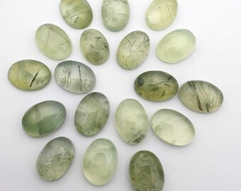 Natural Prehnite Cabochon Oval Cabs Loose Gemstone Lot ~9 Pcs 13*18 MM 133 CT ~Prehnite Smooth Stone Green Prehnite One Side Flat back Stone