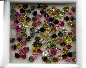 Natural Multi Tourmaline Gemstone Heart Faceted Lot 3.50-4.50 MM 5 CT 18 Pcs, Natural Tourmaline Loose Gemstone, Tourmaline Heart Cut