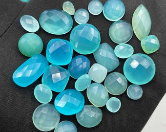 Lote de 33 piedras de calcedonia azul natural (3-17 mm)
