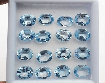 Natuurlijke hemelsblauwe topaas ovaal geslepen losse edelsteen lot 10 stuks 7*9 MM 20 CT ~ natuurlijke hemelsblauwe topaas edelsteen ~ ovaal geslepen losse hemelsblauwe topaas