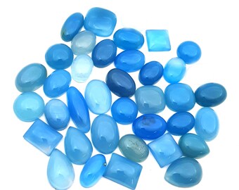 Cabujón de forma de mezcla de calcedonia azul natural, lote de piedras preciosas sueltas 9 piezas 6*9-18*23 MM 100 CT, cabujón de forma de mezcla de calcedonia azul, piedra preciosa de ónix