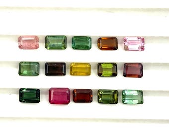 Natural Multi Tourmaline Octagon Cut Gemstone Lot 9 Pcs 4*6-4.50*6.50 MM 5 CT, Tourmaline Stone, Multi Tourmaline Stone For Jewelry Making