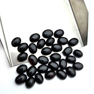 Natural Black Onyx Loose Gemstone Oval Cabochon Lot 82 Pcs 6*8 MM 125 CT, Natural Black Onyx Cabs, Natural Black Onyx Cabochons For Jewelry