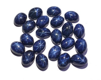 Natural Star Blue Sapphire Oval Cabochon Loose Gemstone 5 Pcs 5x7 MM 6 CT, Sapphire Diopside Star, Blue Star Sapphire Cabochon for jewelry