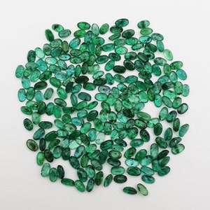 Natural Untreated Emerald Oval Faceted Loose Gemstone Lot 48 Pcs 3x5 MM 10 CT, Emerald Cut Loose Gemstone, Natural Emerald Oval Cut