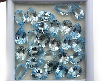 Natural Sky Blue Topaz Pear Cut Loose Gemstone Lot 9 Pcs 8*12 MM 31 CT, Sky Blue Topaz Gemstone For Making Jewelry, Blue Topaz Faceted Stone