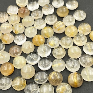 Cabujón redondo de cuarzo de rutilo dorado, 32 piezas 10 MM 123 CT, piedra suelta de rutilo dorado natural, piedra preciosa calibrada de espalda plana