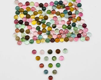 Natural Multi Tourmaline Round Cabochon Loose Gemstone Lot 100 Pcs 3.50 MM 21 CT, Multi Tourmaline Cabochon Gemstone For Jewelry Making