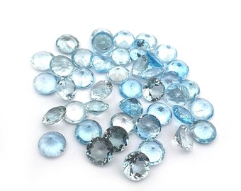 Piedra preciosa facetada redonda de topacio azul cielo natural 13 piezas 50 CT 10 MM, piedra redonda de topacio facetado azul, para joyería