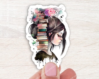 Girl Head In A Book | Kindle Sticker | Book Sticker | Waterproof | Book Sticker | Kindle Sticker | Booktok Sticker | Book Theme |