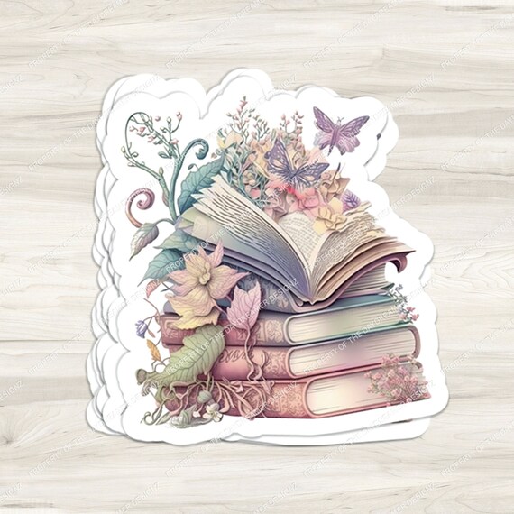 Stacked Books Flower 1 Stickers, Funny Book Stickers, Books Laptop