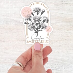 Sticker fleur de naissance Sagittaire | Sticker thème du zodiaque | autocollant bouteille d'eau | Sticker oeillet | Sticker pour ordinateur portable | Stickers Astrologie