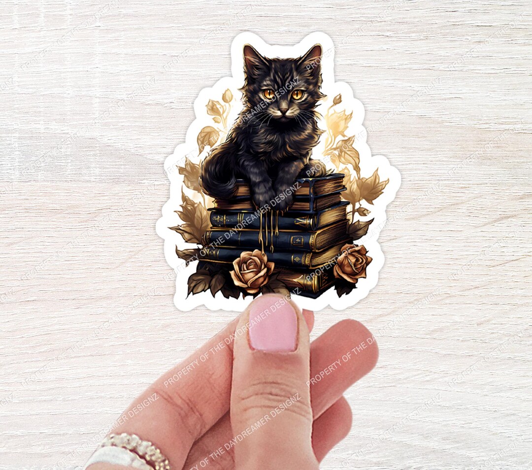 Black Cat Book Stack | Book Sticker | Bookish | Fantasy Book Sticker ...