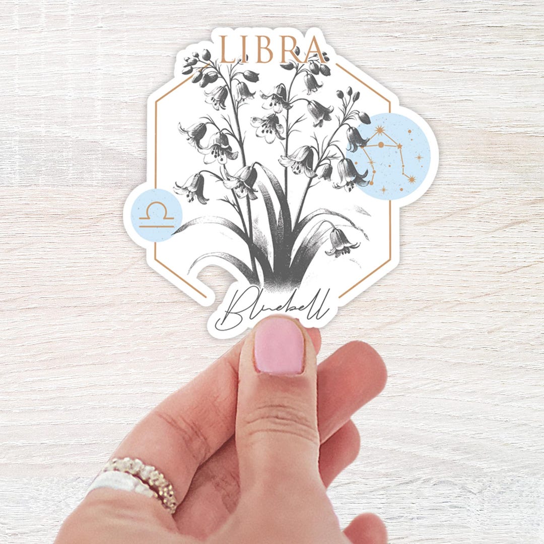 Libra Birth Flower Sticker Zodiac Theme Sticker Water Bottle Sticker ...
