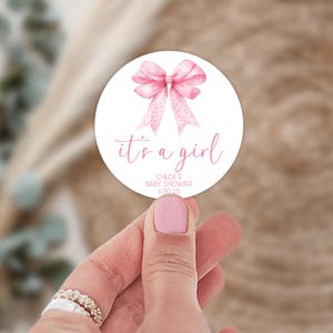 It&#39;s a Girl Pink Bow Baby Shower Labels, Baby Shower Party Favors, Coquette Baby Shower Sticker, Personalized Baby Shower Sticker, Baby Girl