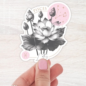 Pisces Birth Flower Sticker | Zodiac Theme Sticker | Water Bottle Sticker | Lotus Sticker | Notebook Sticker | Astrology Stickers | Vinyl