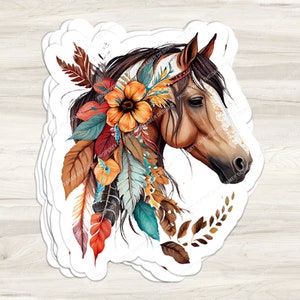 Horse Feathers Orange Floral Sticker | Water Bottle Sticker | Animal Sticker | Notebook Sticker | Bright Color Sticker | Colorful Stickers