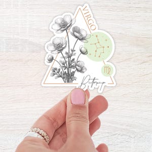 Sticker fleur de naissance vierge | Sticker thème du zodiaque | autocollant bouteille d'eau | fleur renoncule autocollant | Sticker pour ordinateur portable | Stickers Astrologie