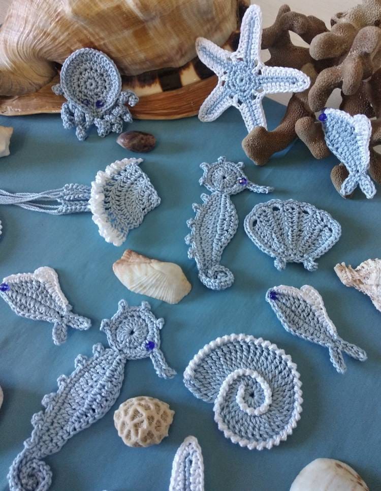 2 Catene Segnapunti Per Maglieria NBEADS A Tema Animali Marini - Perline In Vetro E Acrilico Con Stelle Marine E Conchiglie - 2