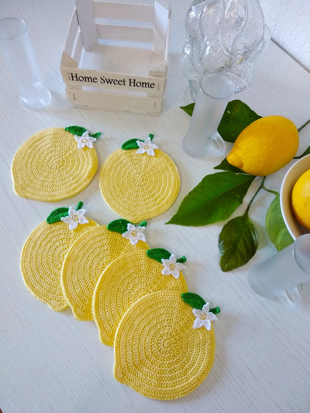 Lemon Shaped Crochet Coasters, Set of 6 Pieces - Etsy Sweden