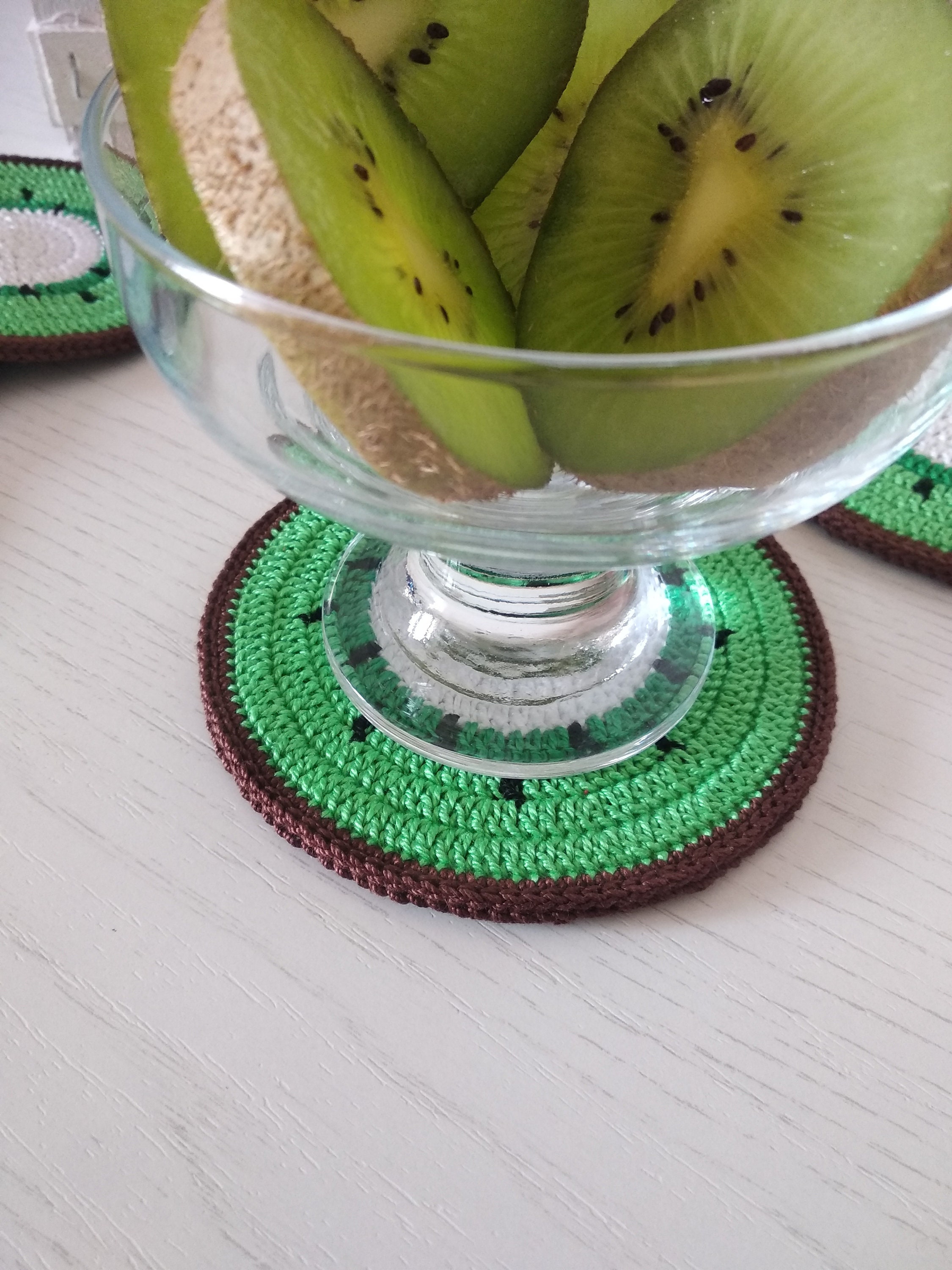 4 Dessous De Verre Crochet Motifs Fruits - Pastèque, Kiwi, Orange, Ananas - Déco Table Fun