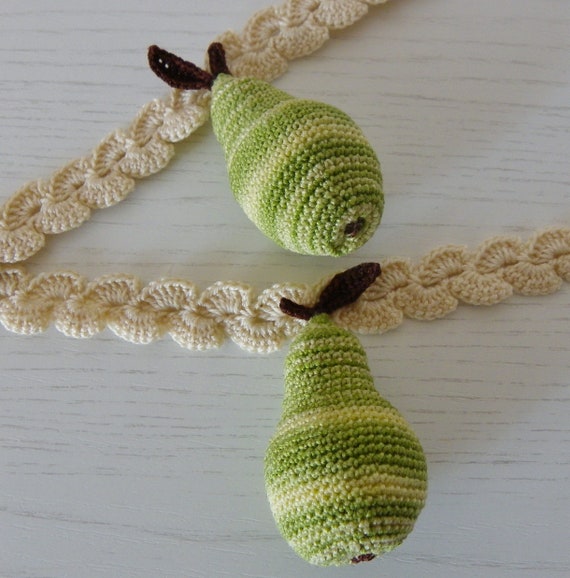 Set Of 2 Crochet Kitchen Curtains Drape With Fruit 3d Pear Etsy