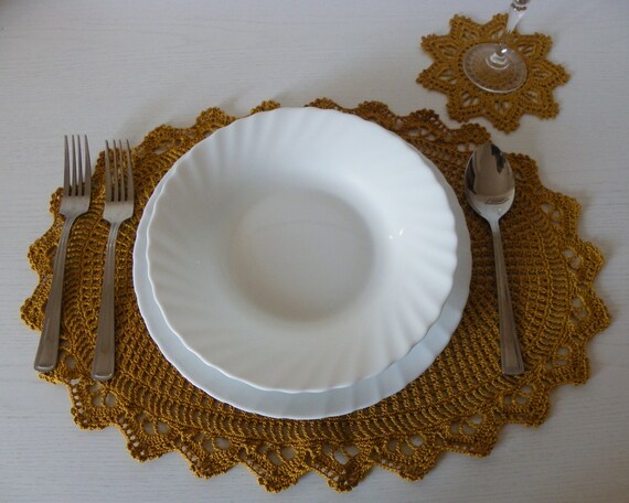 Sottopiatti Stella Di Natale Uncinetto.Tovagliette Sottopiatti Ovali Con Sottobicchiere Etsy