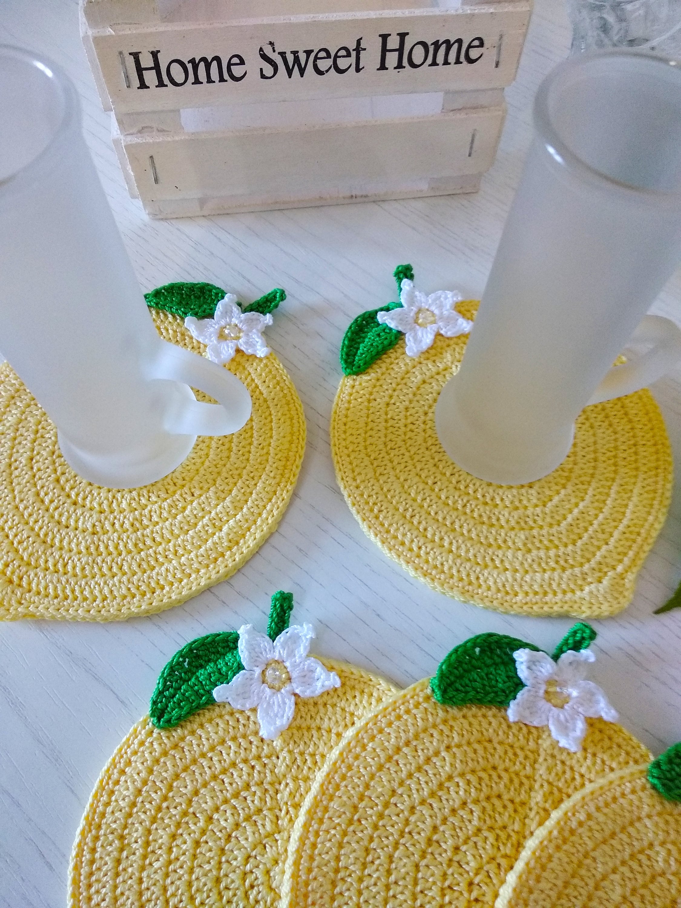 Lemon Shaped Crochet Coasters, Set of 6 Pieces - Etsy Sweden